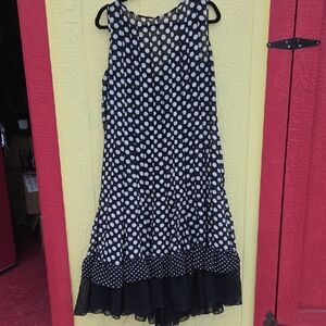 Polka Dot Sleeveless Womans Handmade  Dress - Black and White